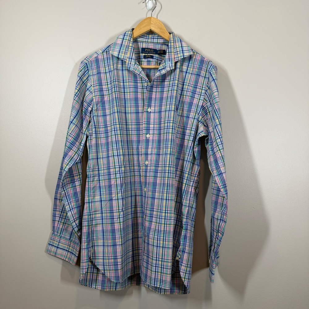 Polo Ralph Lauren Mens Slim Fit Plaid Button Down Dress Shirt SZ 16 34/35